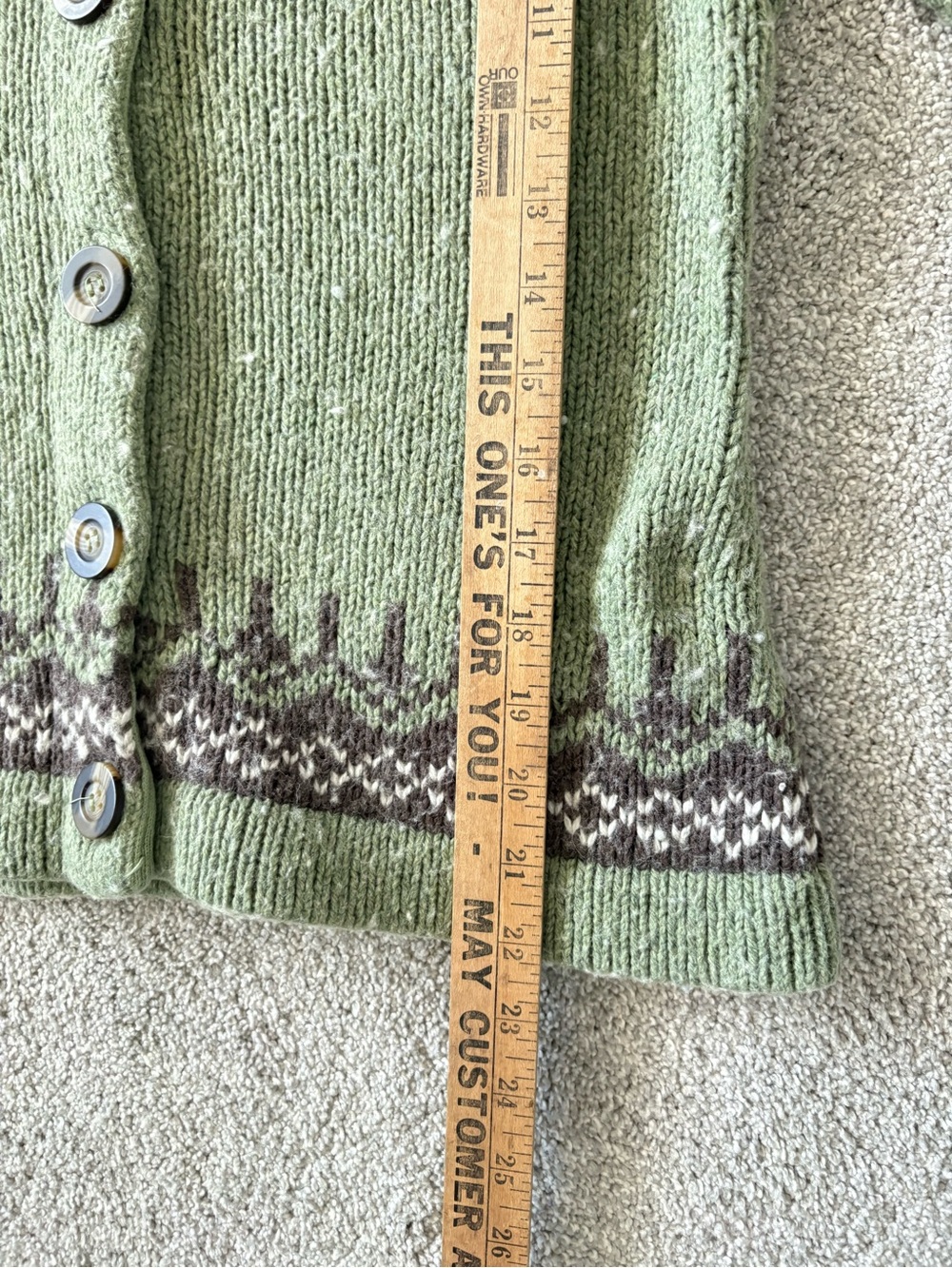 Cambridge Dry Goods Nordic Fair Isle Cardigan Sweater Green Wool Blend Sz M - Picture 7 of 7
